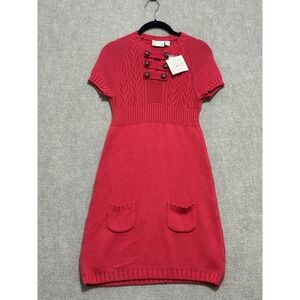 Red‎ Camel Dress Girls XL Red Knit Short Sleeve Button Sweater Pockets New Tag
